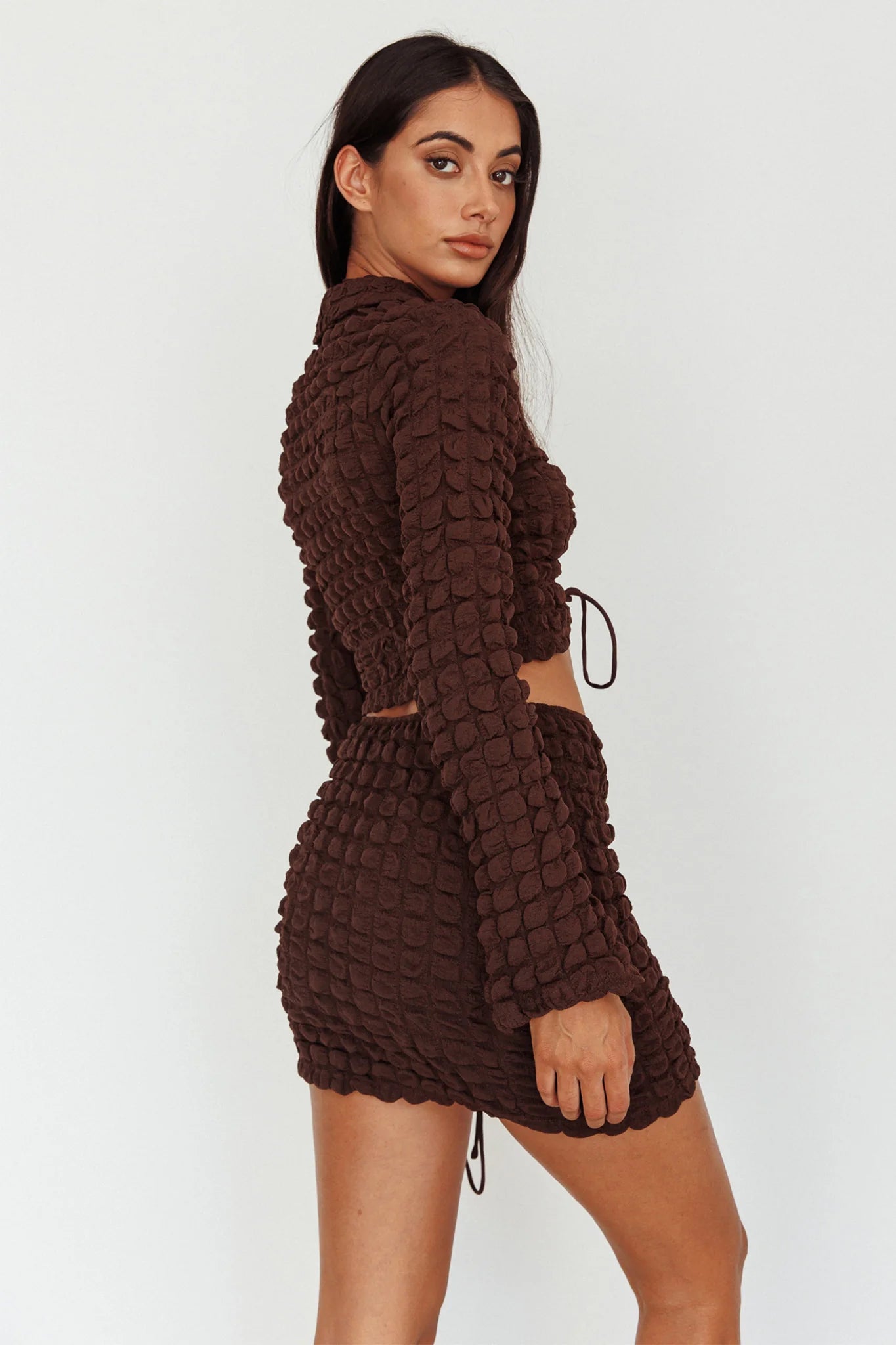 Josseline Long Sleeve Crop Top Chocolate