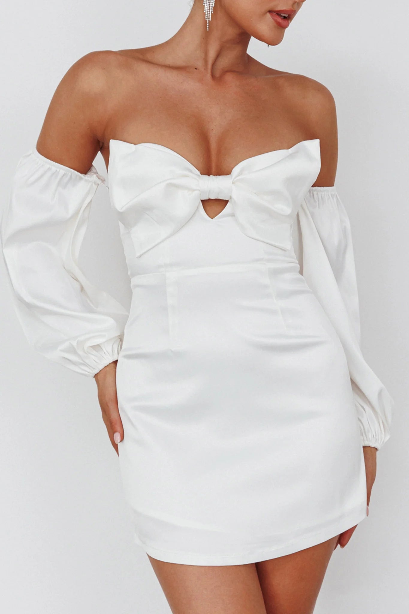 Lilly Off-Shoulder Bow Mini Dress White