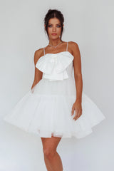 True Wish Bow Tulle Mini Dress White