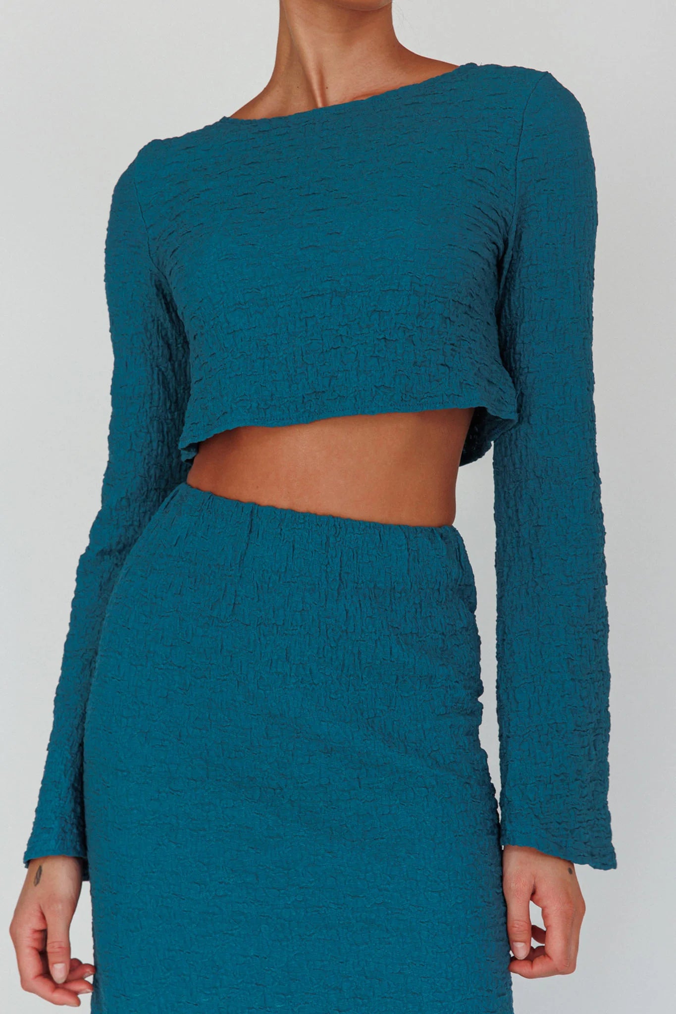 Treasures Flared Cuff Crop Top Teal