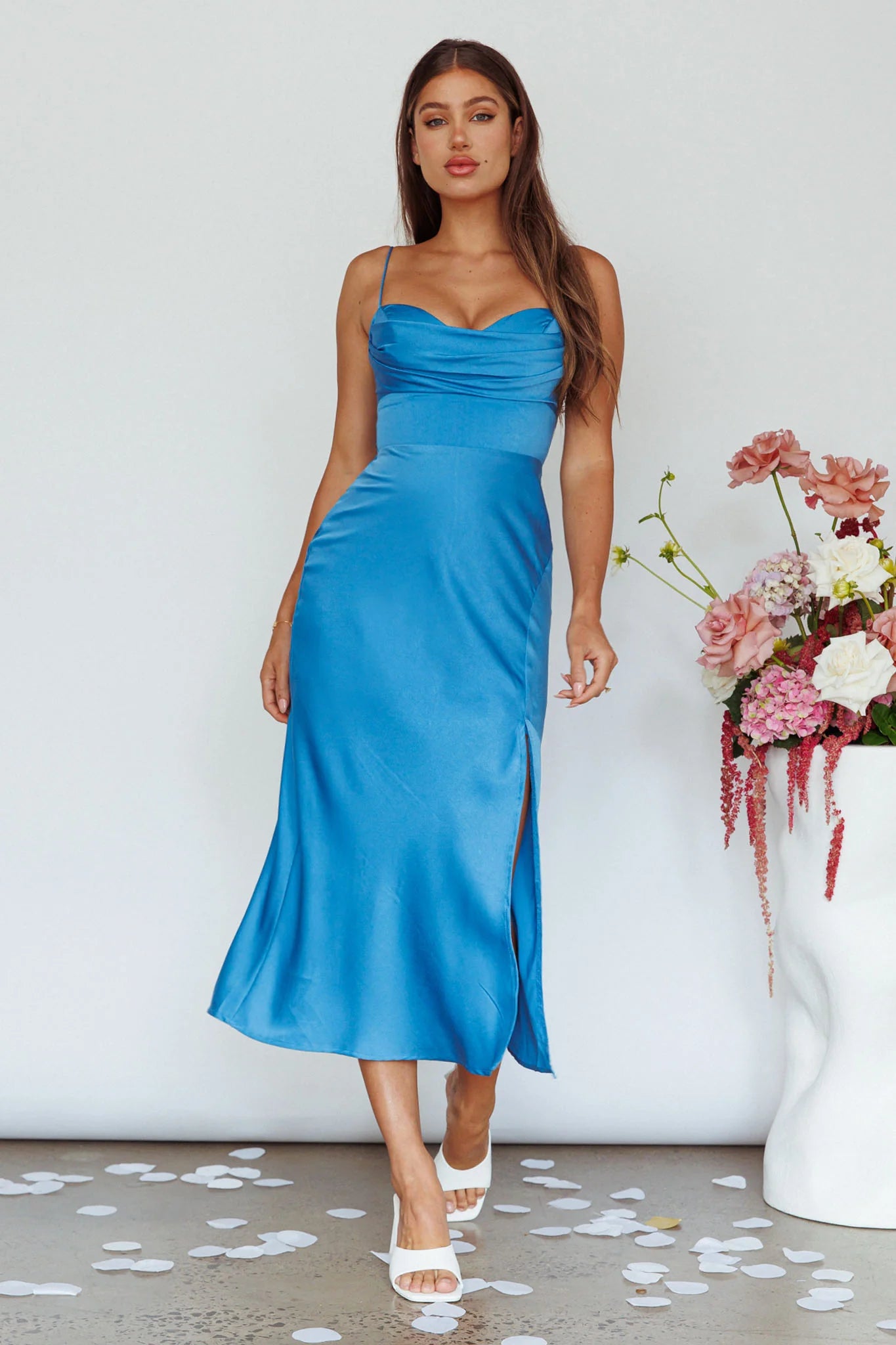 Giorgette Side Split Midi Dress Blue