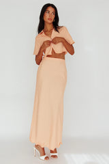 Roman Button-Up Crop Top Textured Melon
