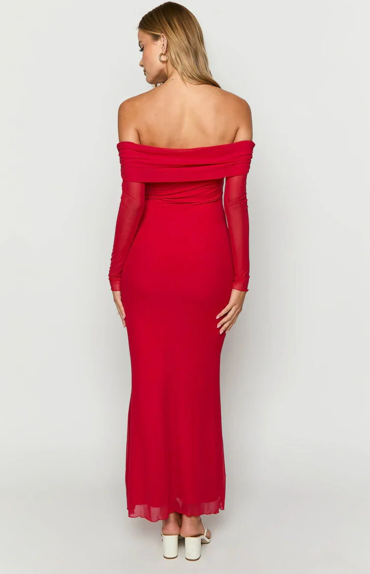 Coraline Red Long Sleeve Maxi Dress