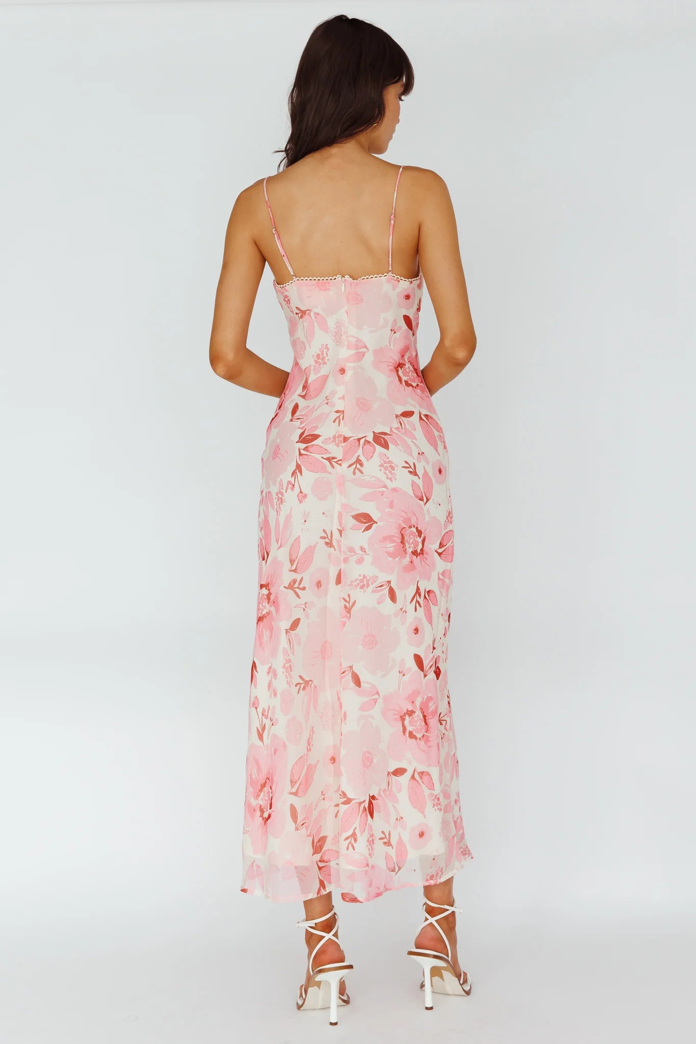 Egypt Cami Strap Midi Dress Floral Pink