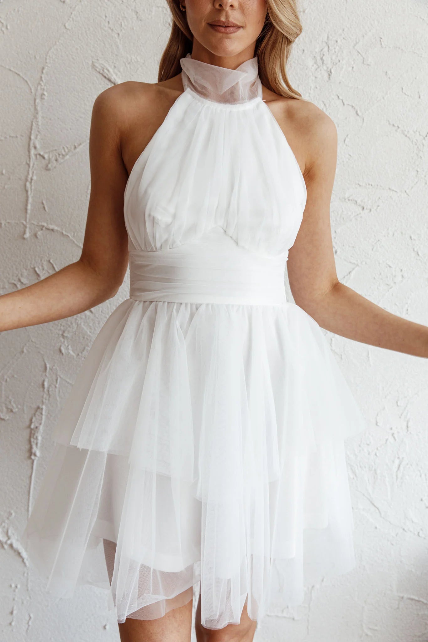 Andria Halterneck Tulle Mini Dress White