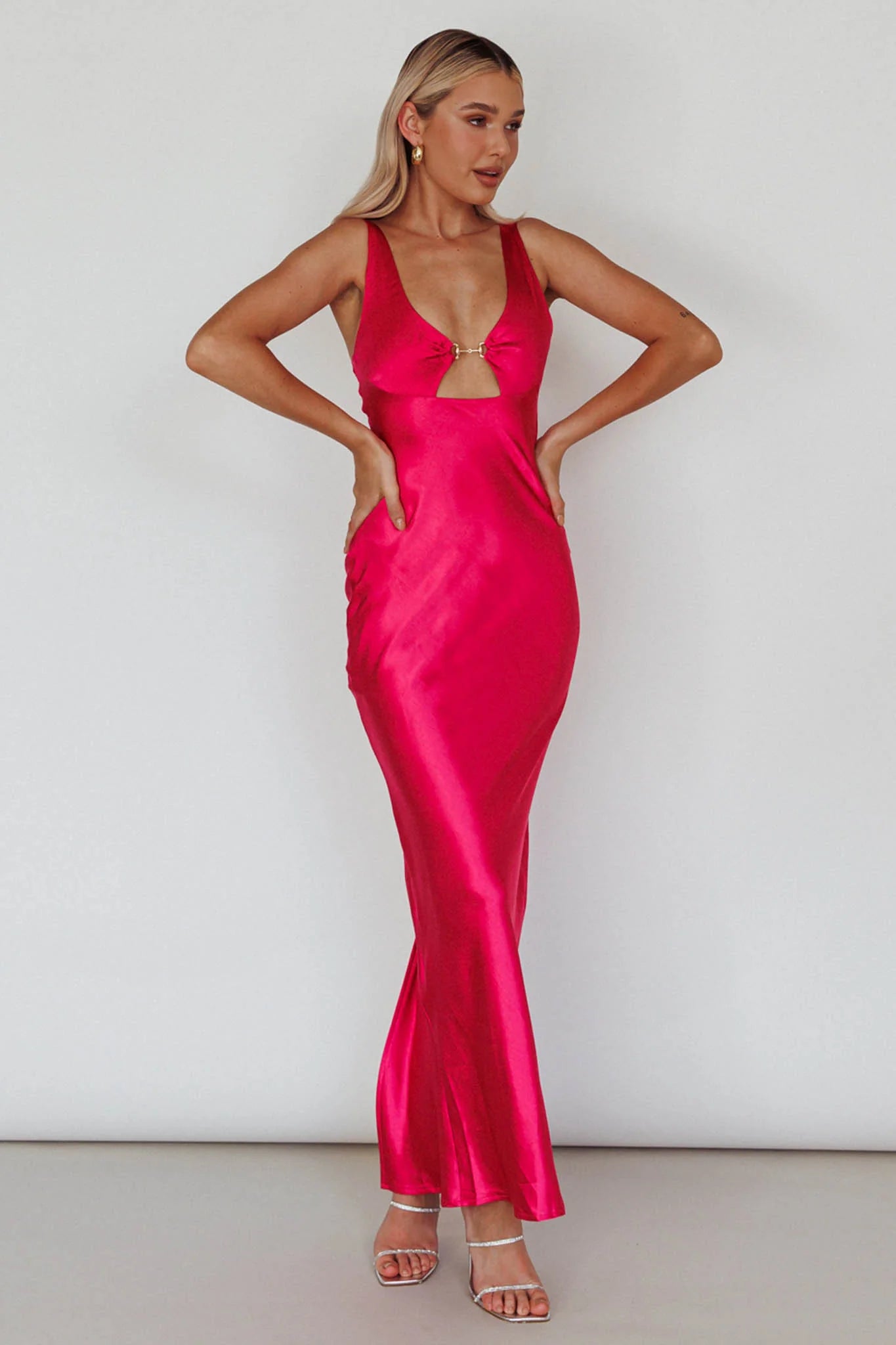 Blushing Beauty Horsebit Accent Maxi Dress Hot Pink