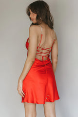 Romance Me Strappy Back Mini Dress Cherry