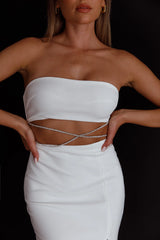 Nohemi Strapless Diamante Midi Dress White