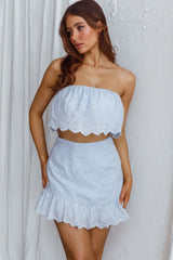 Kyla Scalloped Eyelet Crop Top Blue