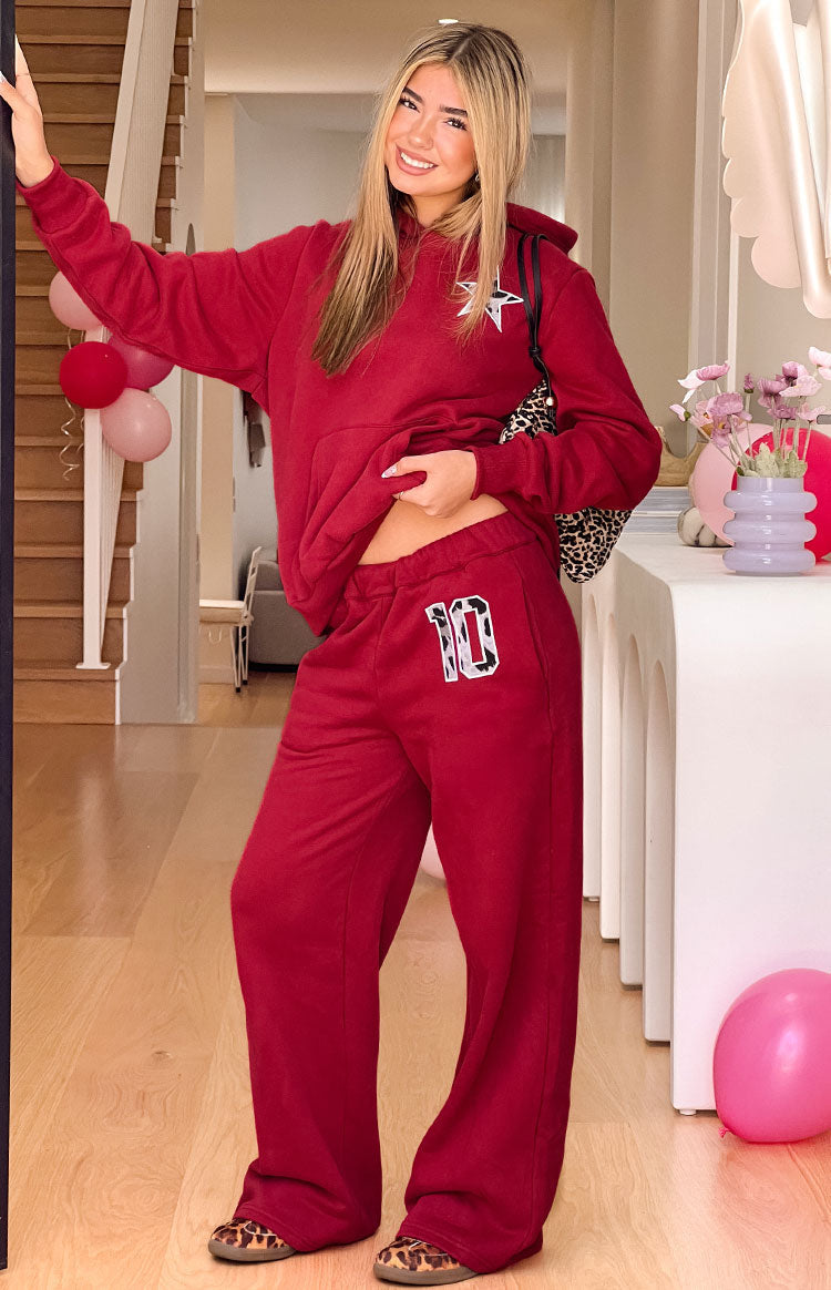 Dania Burgundy Leopard Star Track Pants