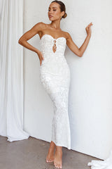 Sing To Me Keyhole Bodice Midi Dress White