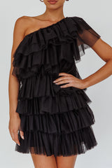 Tomi Layered Frill One-Shoulder Mini Dress Black