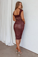 Casa Vida Ruched Midi Dress Wine