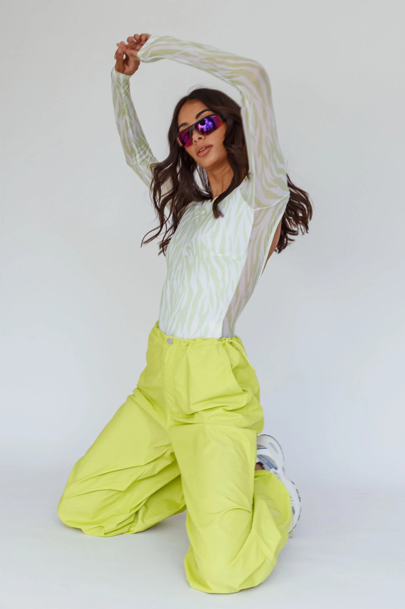 Break Dance Wide Leg Drawstring Pants Lime