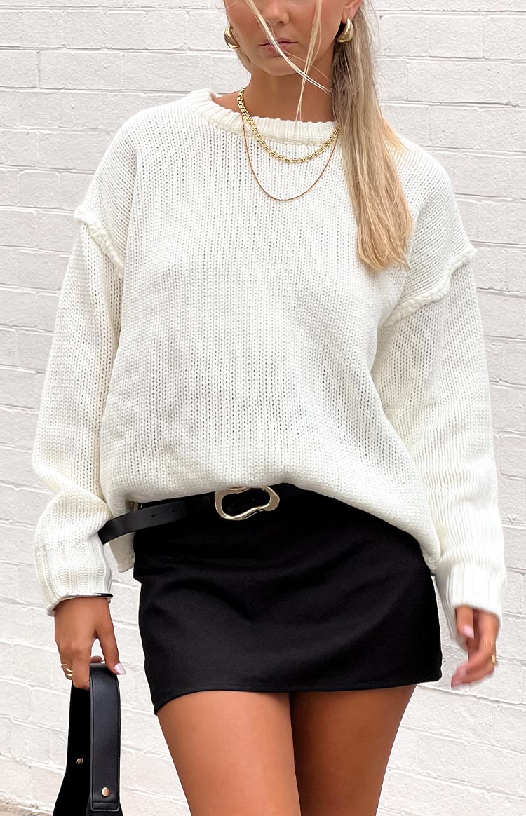 Edwina Cream Raw Edge Knit Sweater