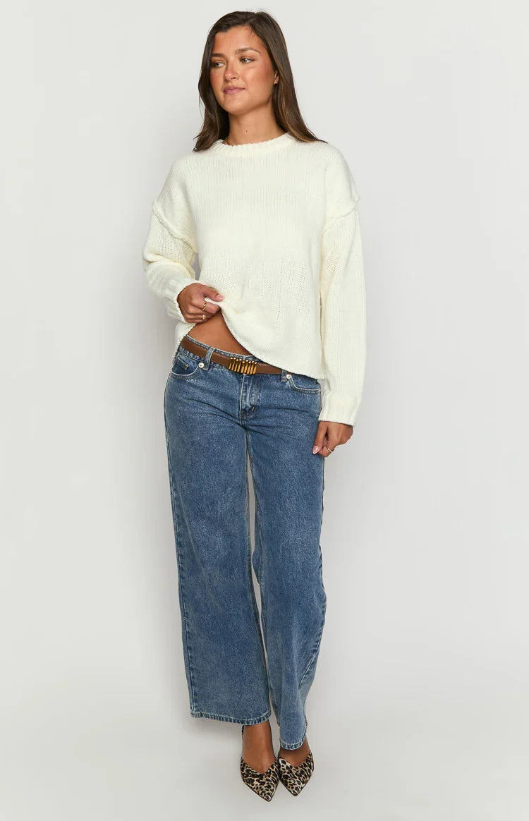 Edwina Cream Raw Edge Knit Sweater