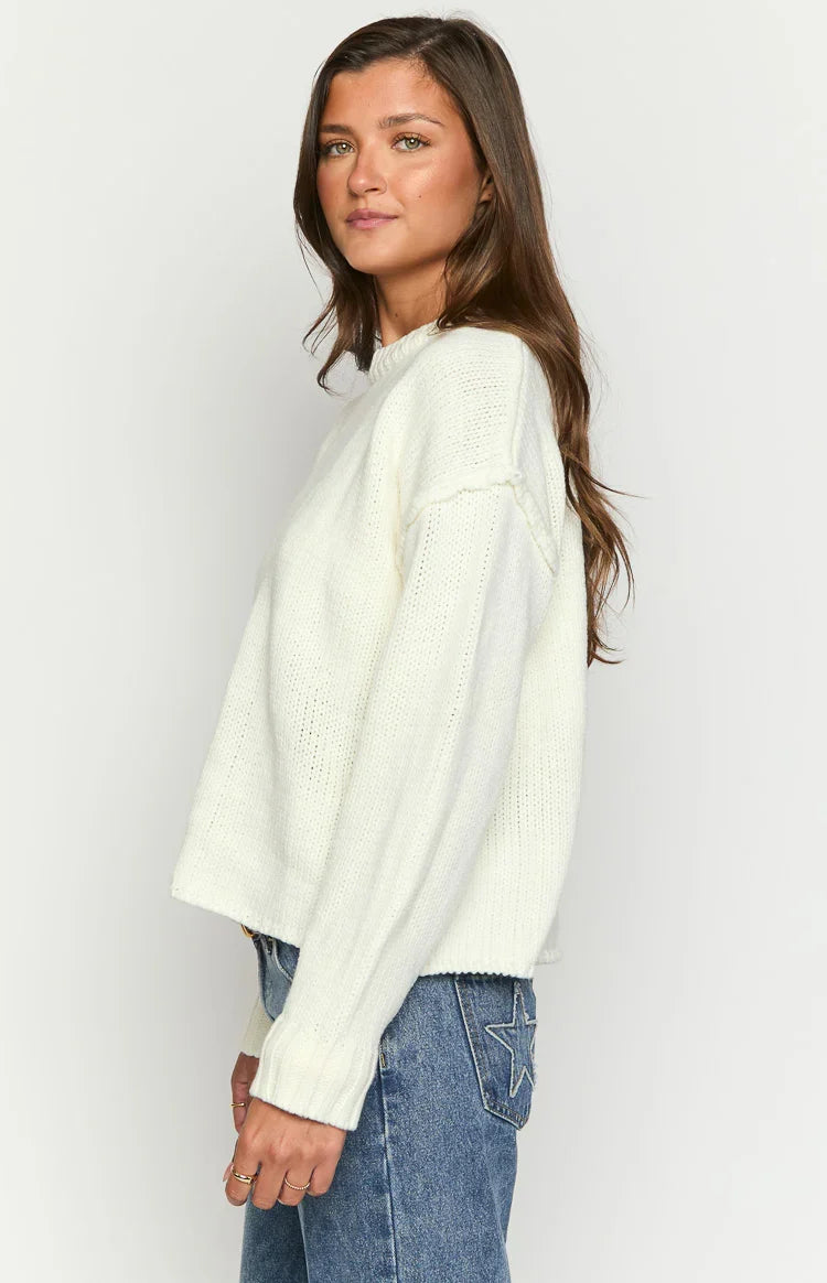 Edwina Cream Raw Edge Knit Sweater