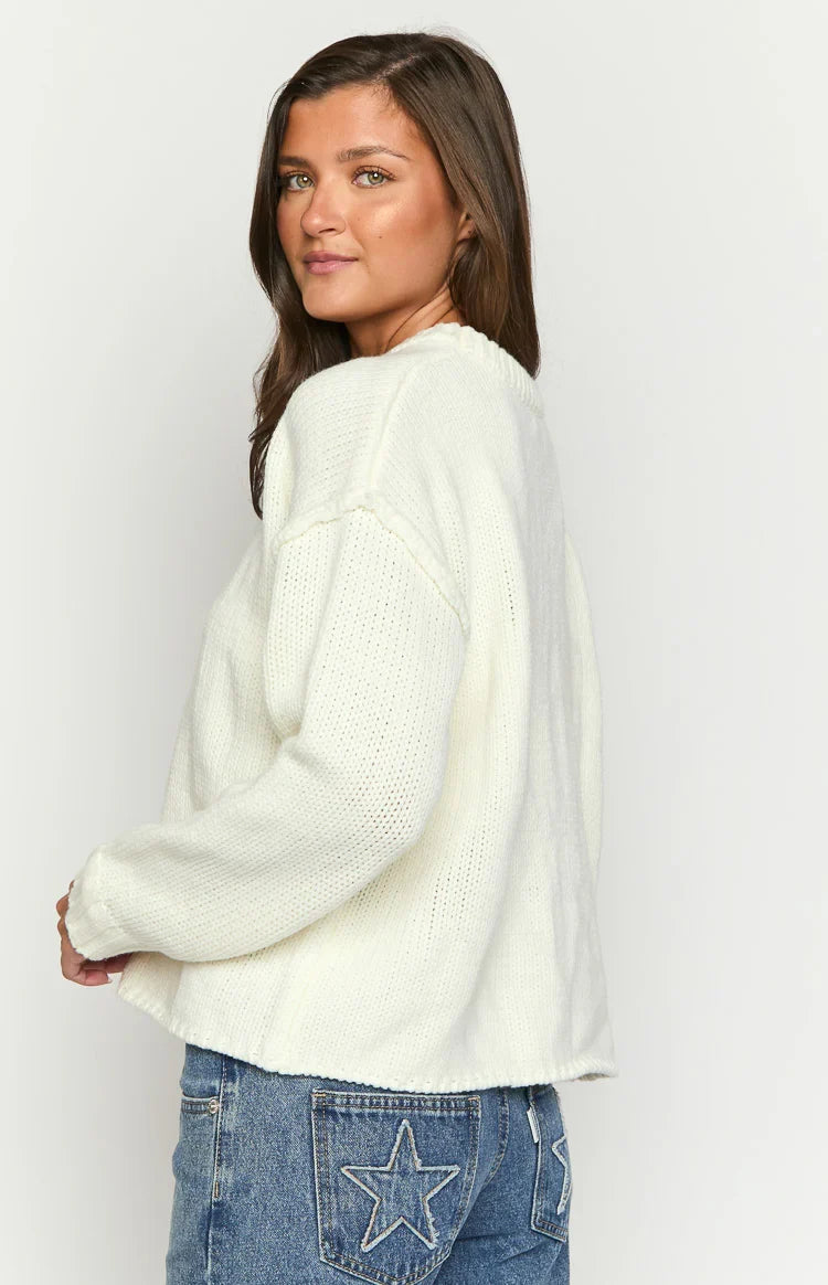 Edwina Cream Raw Edge Knit Sweater