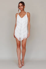 Vintage Charm Fringe Mini Dress White