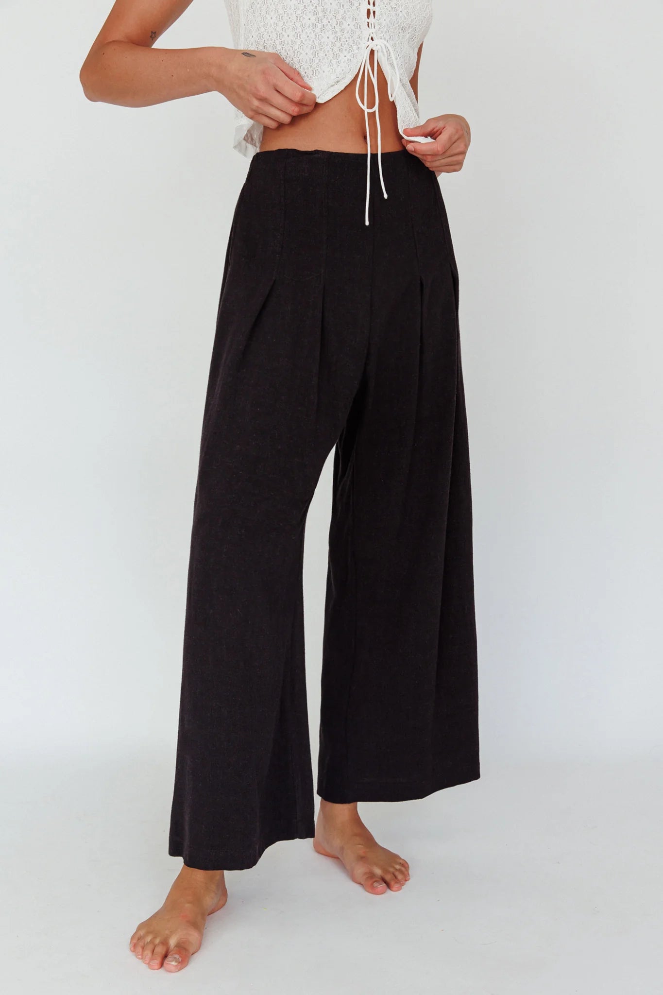 Backstage Pleated Wide Leg Pants Black