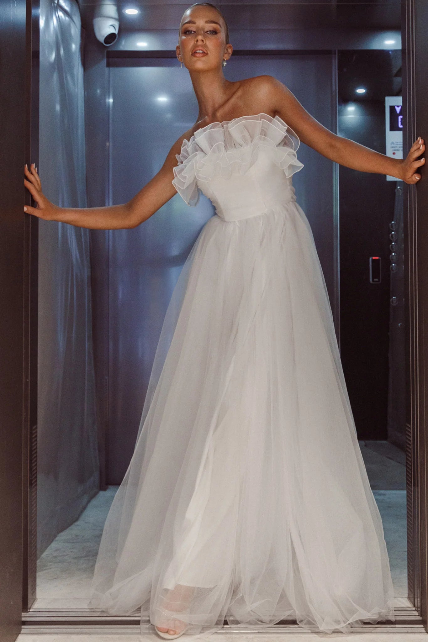 Marietha Organza Frill Maxi Wedding Dress White