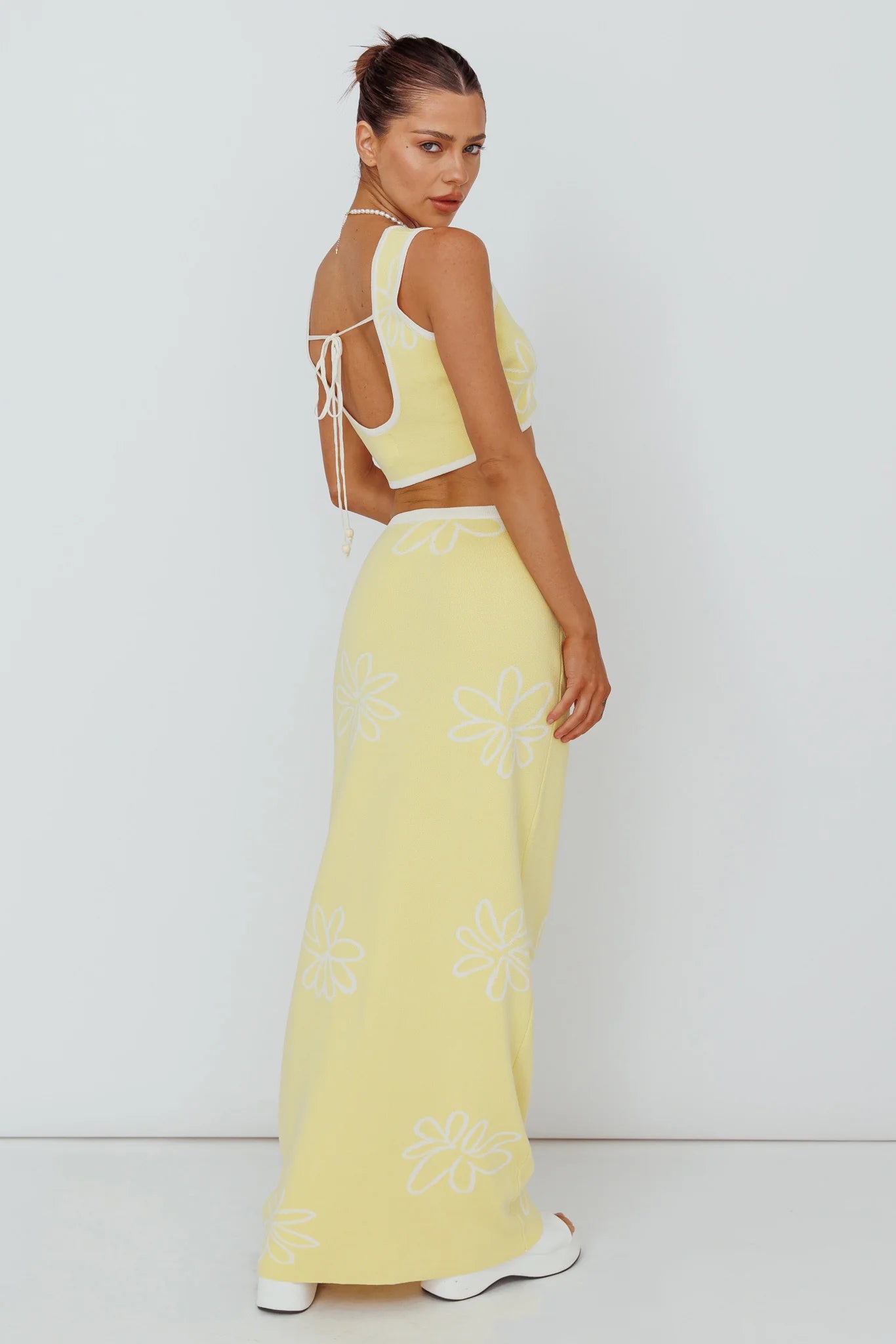 Sunland Knit Maxi Skirt Flower Light Lemon