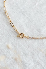 Madelyn Rhinestone Paperclip Link Necklace Gold