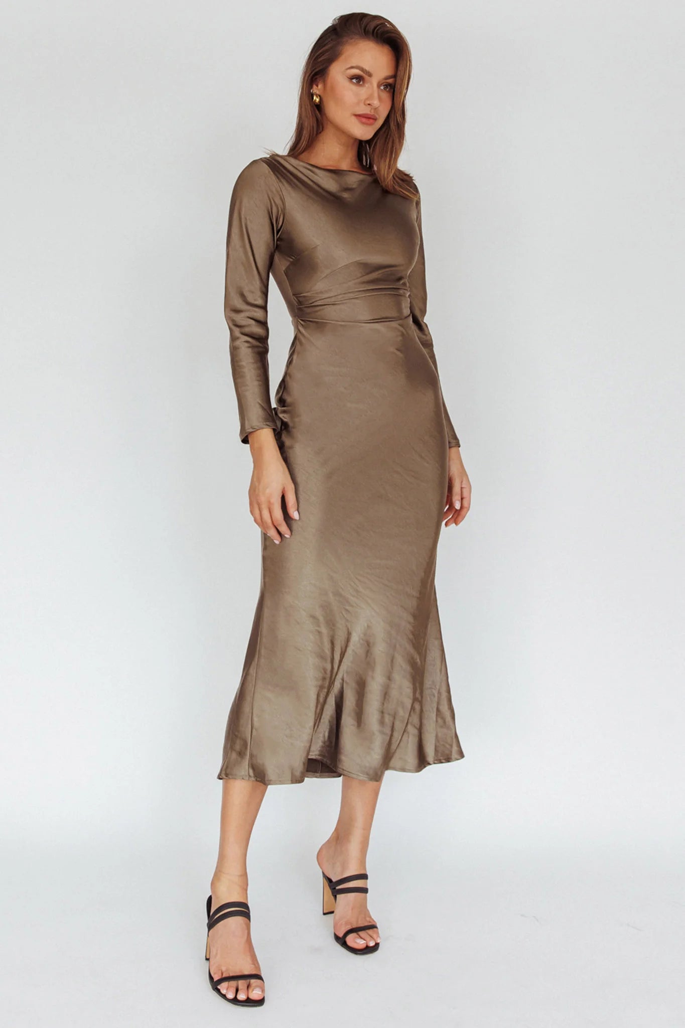 Loveland Cowl Back Midi Dress Olive