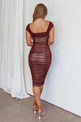 Casa Vida Ruched Midi Dress Wine