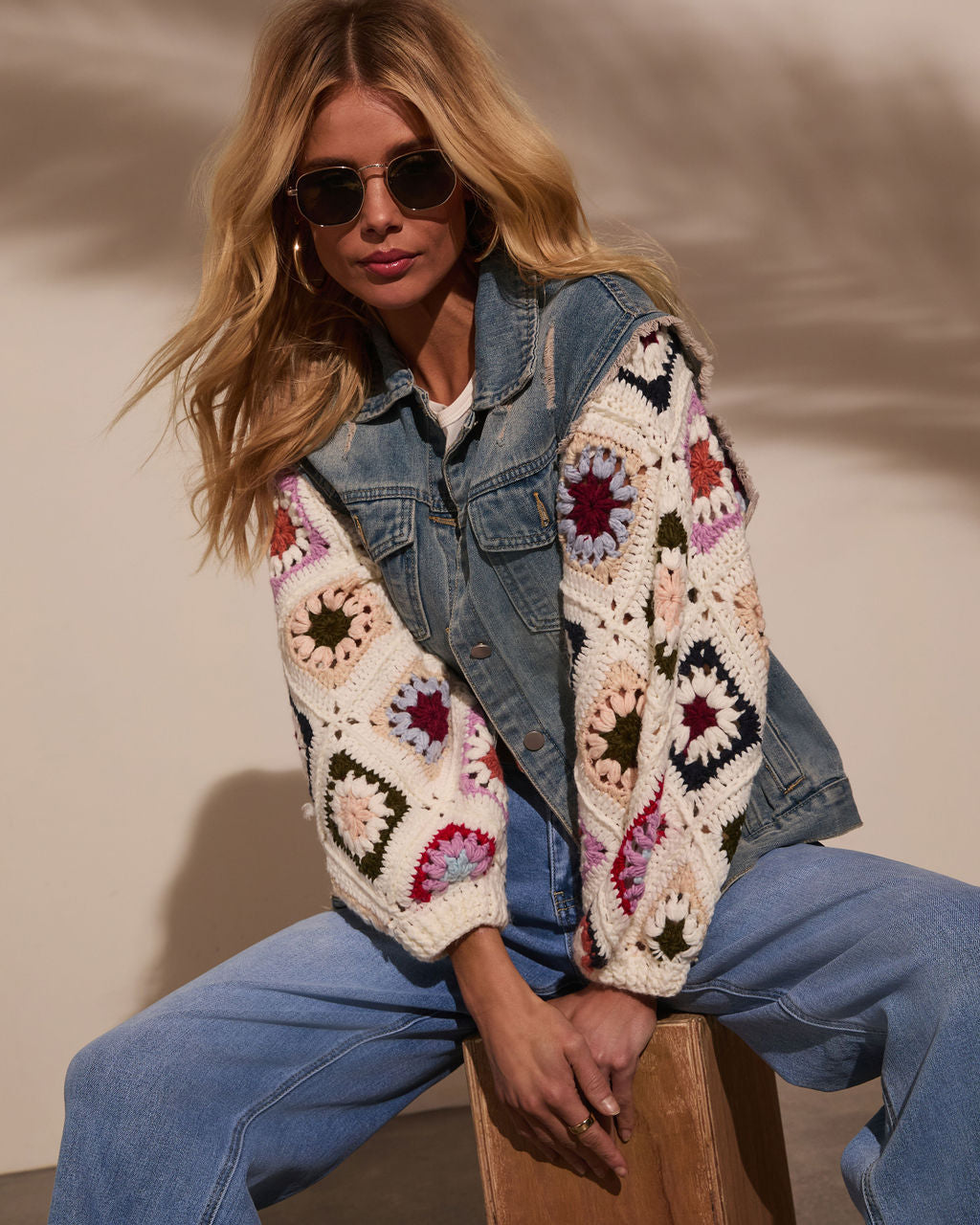 Alek Crochet Sleeve Denim Jacket