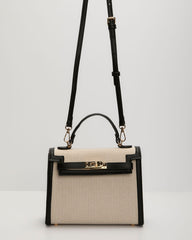 Izabella Contrast Trim Canvas Top Handle Bag
