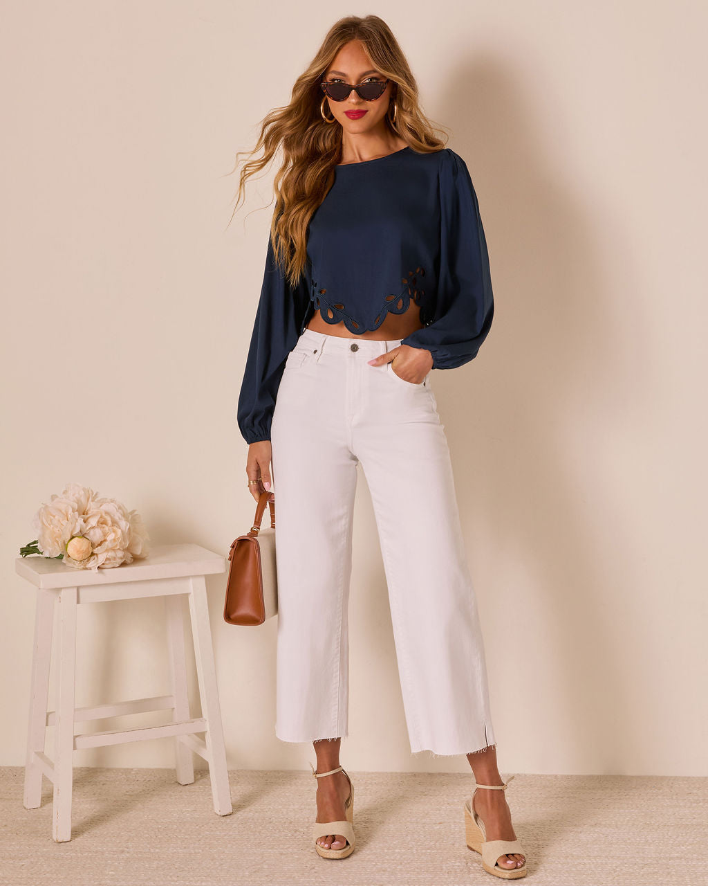 First Date Cropped Eyelet Hem Top