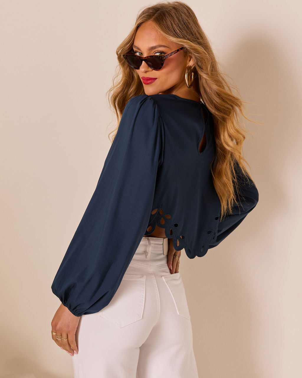 First Date Cropped Eyelet Hem Top