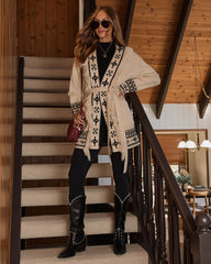 Winter Ember Abstract Waist Tie Cardigan