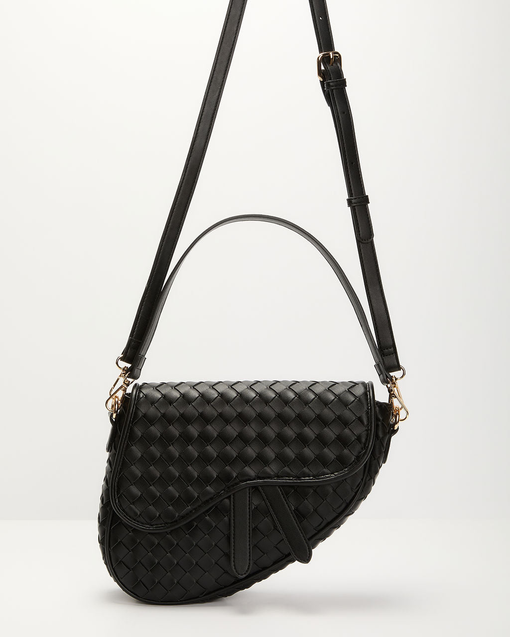 Kalila Faux Leather Woven Saddle Bag