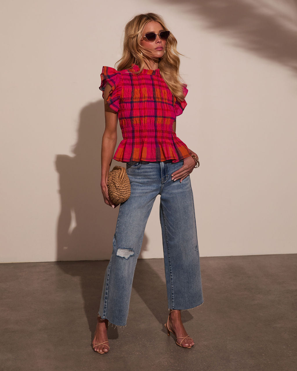 Starla Smocked Plaid Top