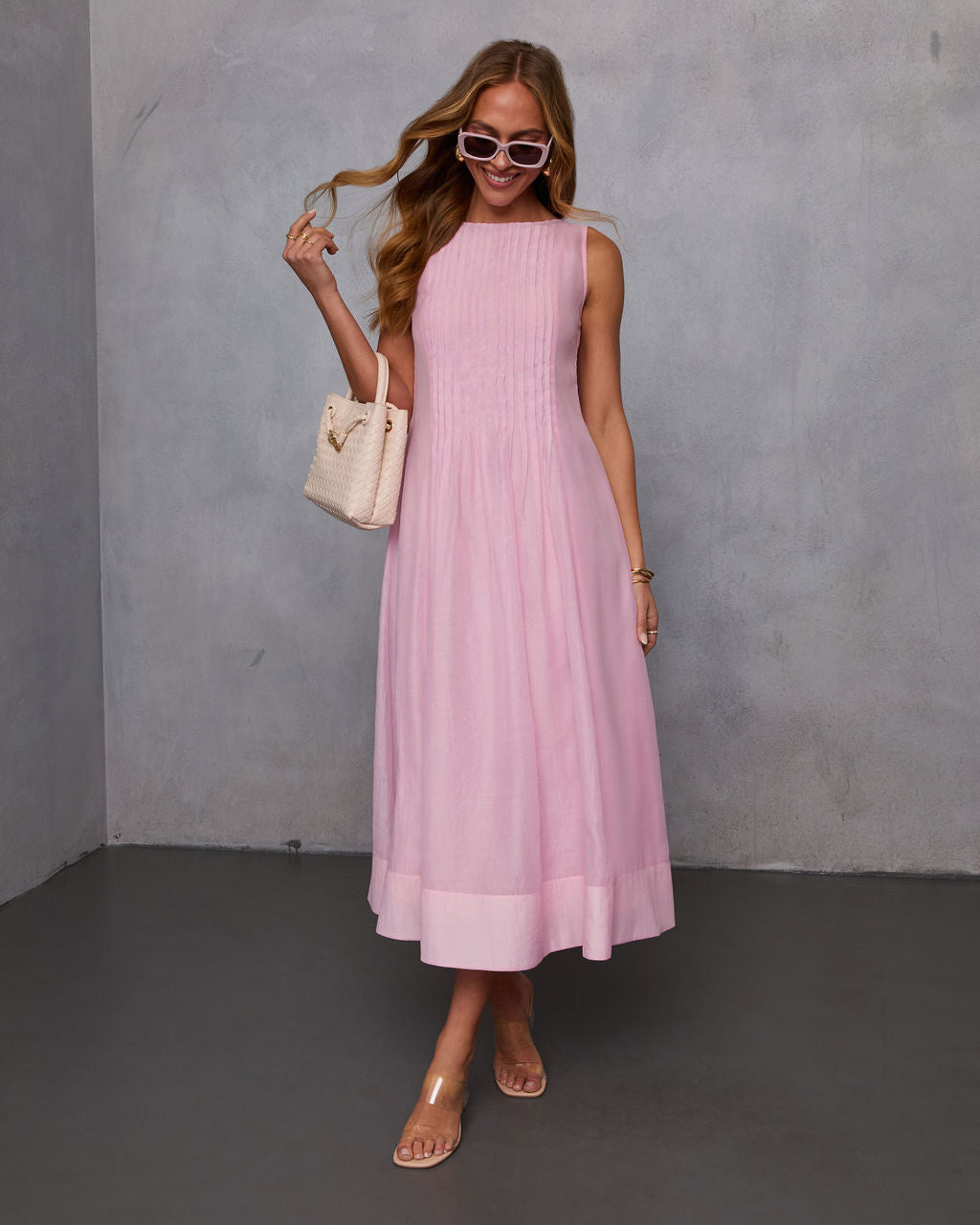 Shes Timeless Pintuck Organza Midi Dress