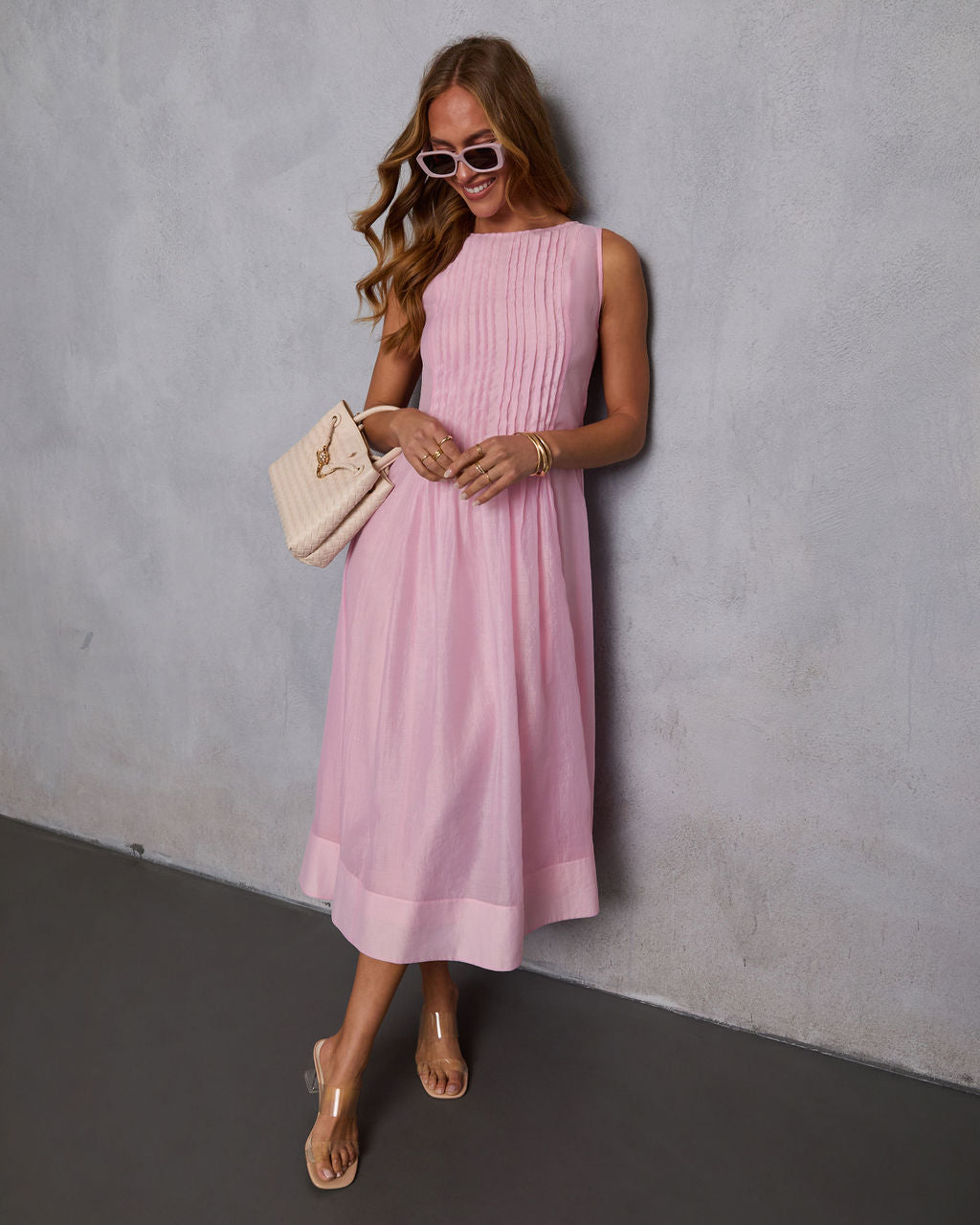 Shes Timeless Pintuck Organza Midi Dress