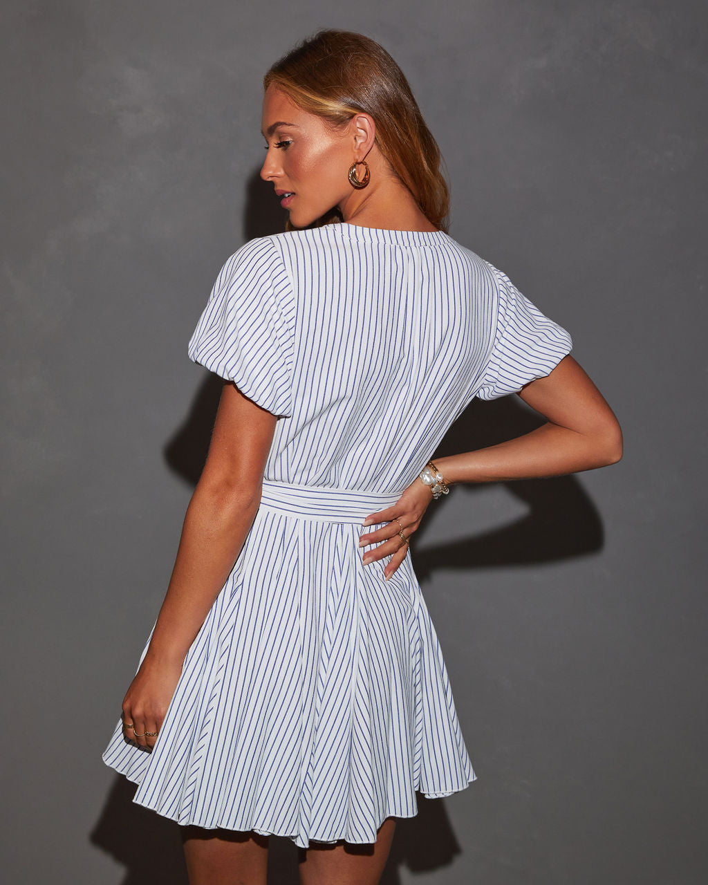Sherri Puff Sleeve Buttoned Tie Waist Mini Dress