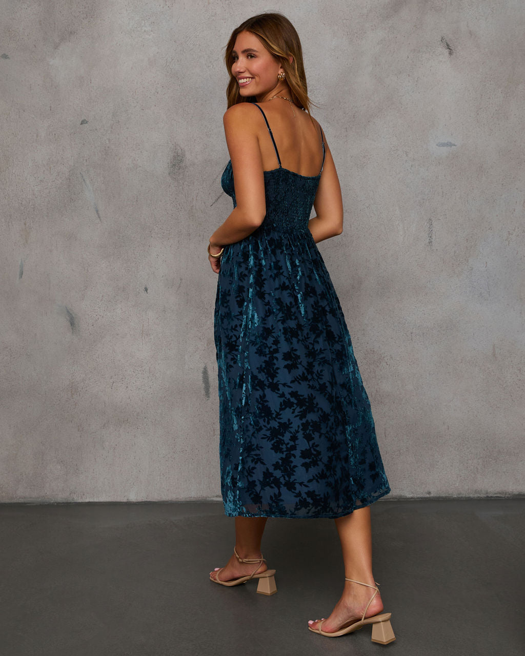 Only Yours Mesh Burnout Velvet Midi Dress