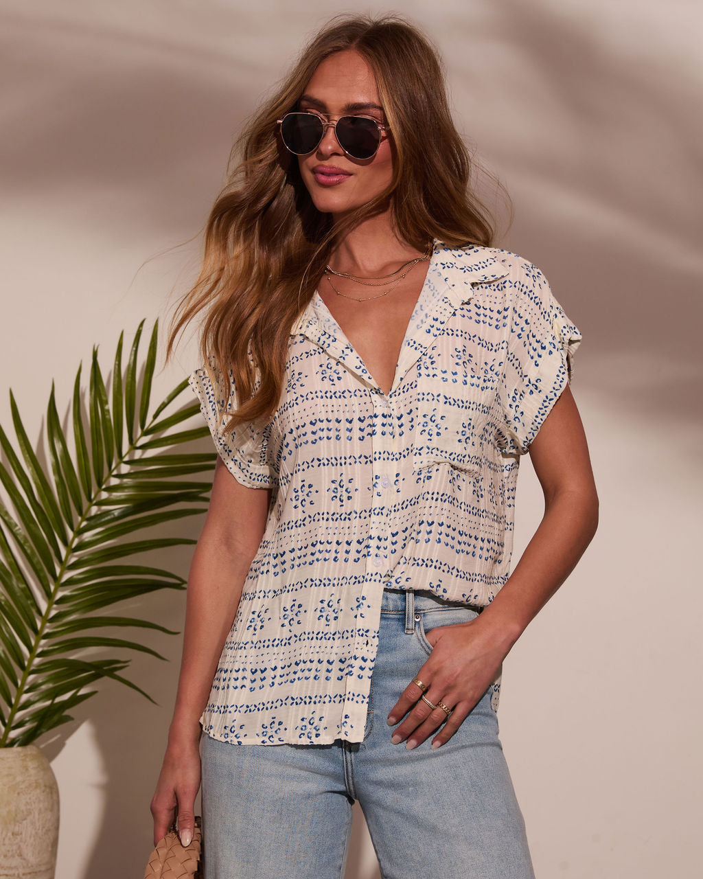 Mistie Abstract Button Down Top