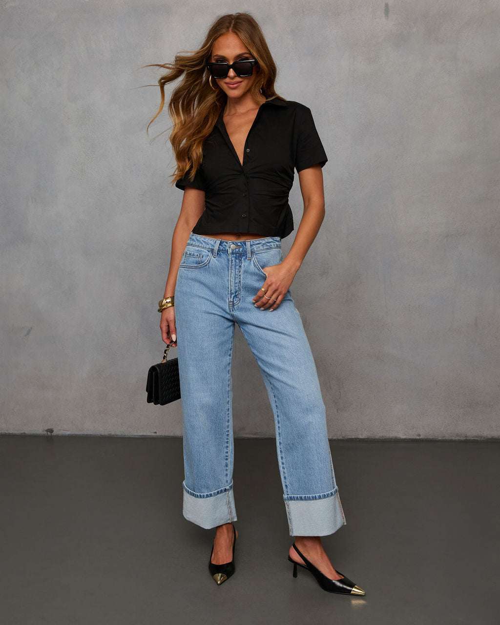 Kamora Poplin Button Down Top