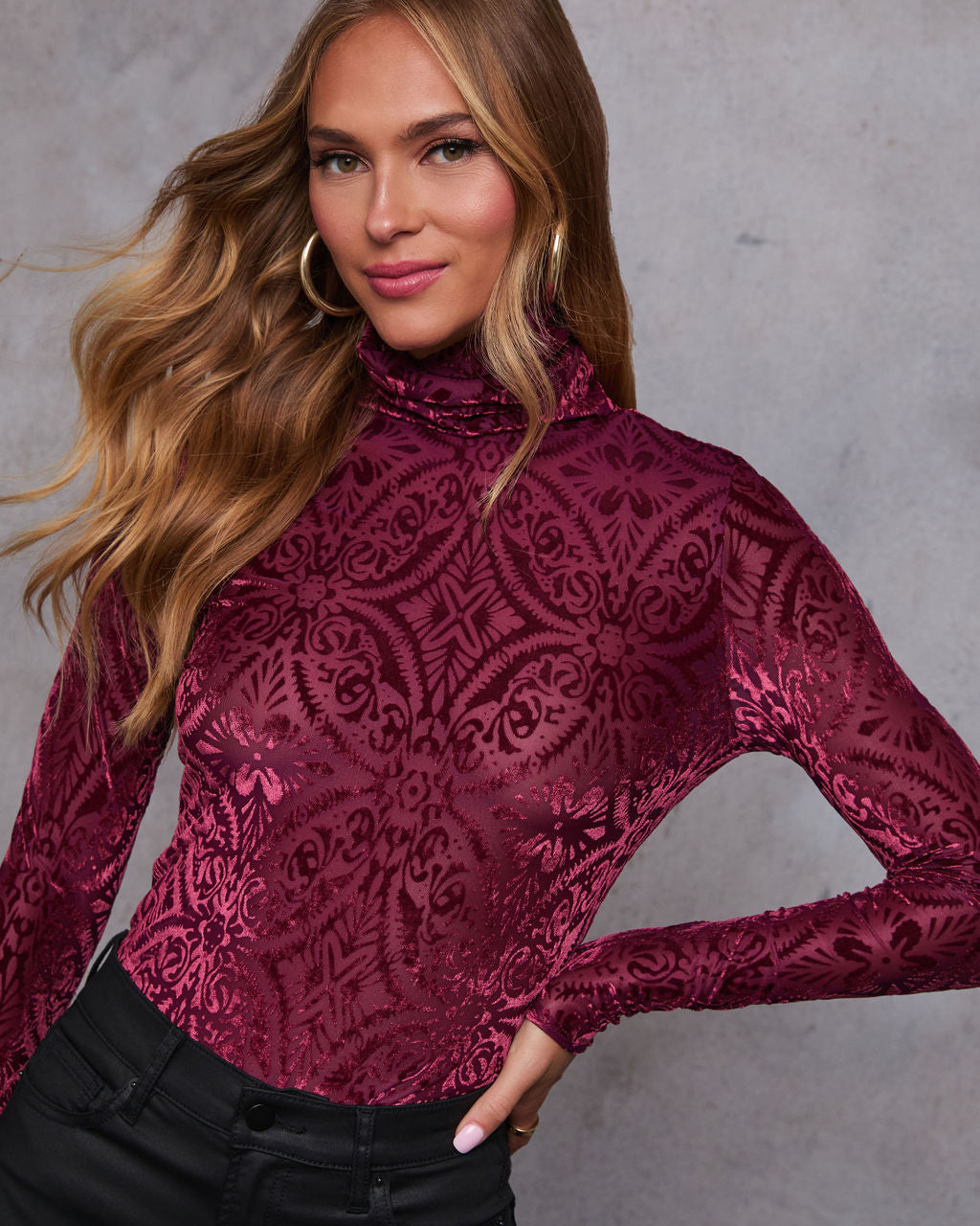 Tessy Velvet Burnout Turtleneck Top