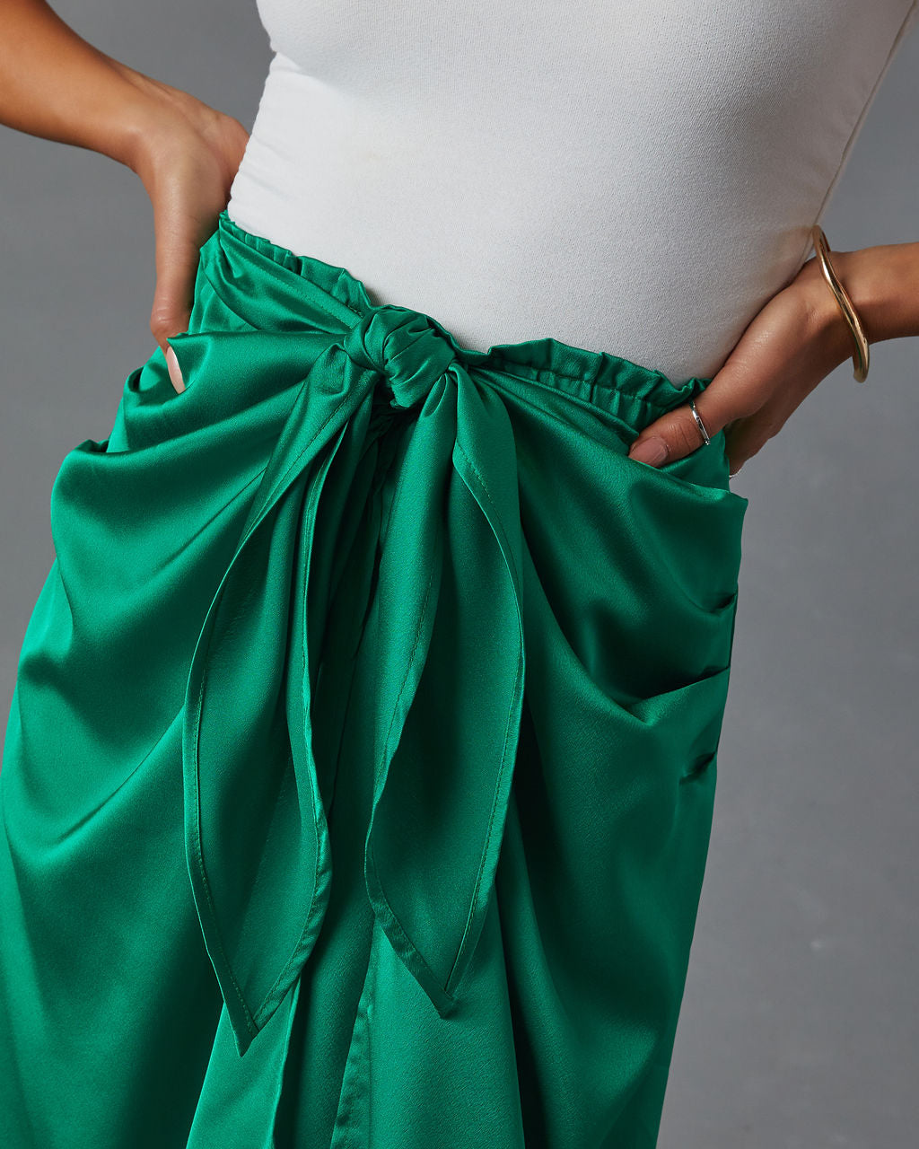 Tea Time Satin Bow-Tie Midi Skirt