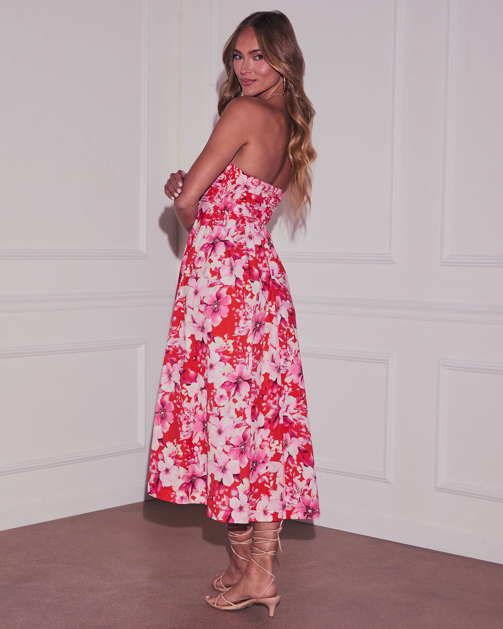 Jaycie Floral Strapless Midi Dress