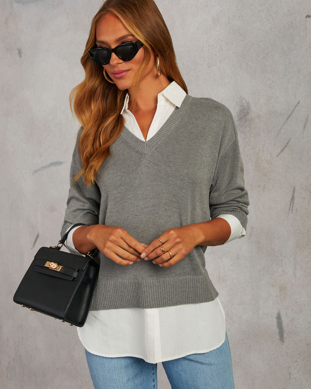 Xira Poplin Contrast Pullover Sweater