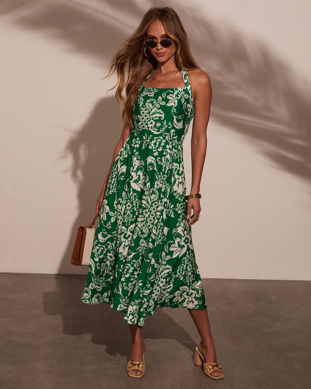 Kaydin Tropical Halter Neck Midi Dress