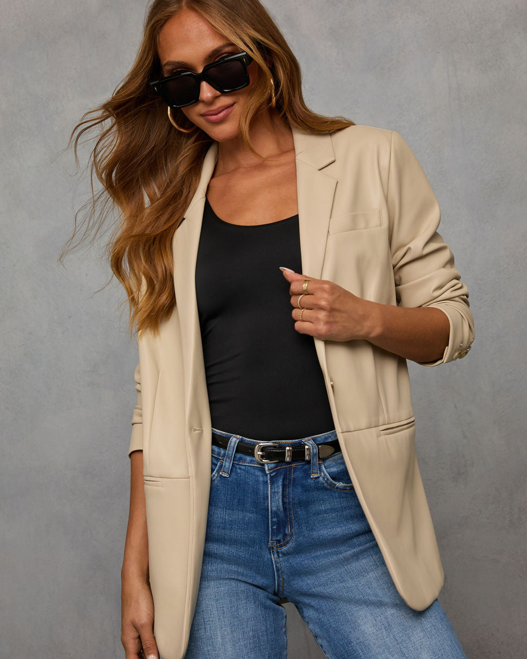 Don't Wait Up Leather Blazer