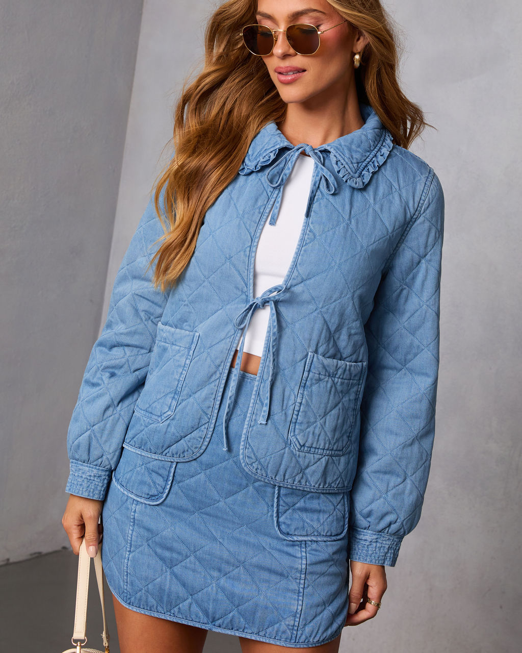 Roisin Front Tie Quilted Denim Jacket