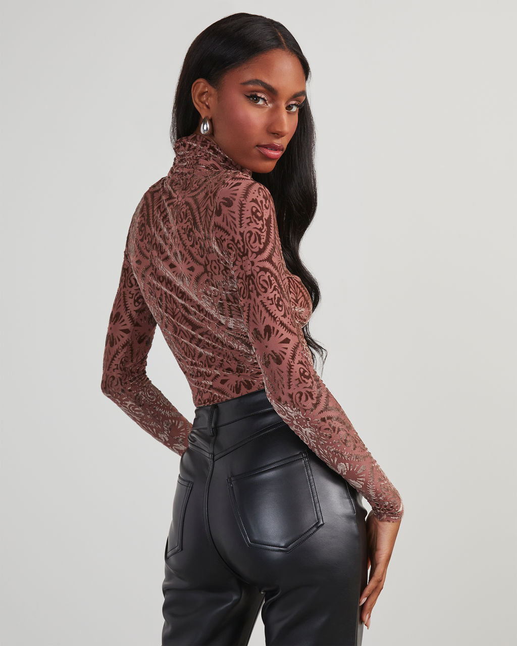 Tessy Velvet Burnout Turtleneck Top